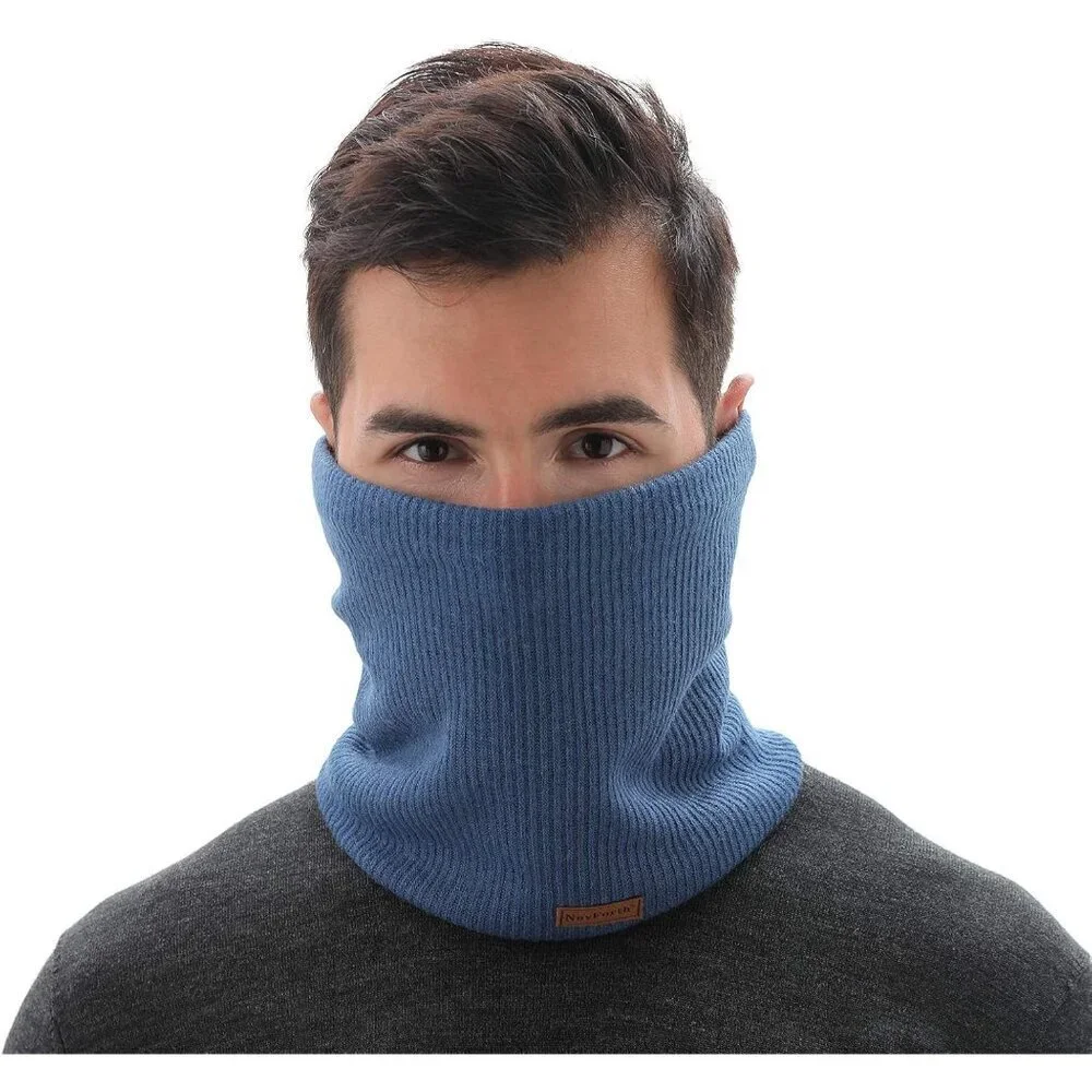 Men's Blue Winter Ski Neck Gaiter Face Scarf Fleece Lined Windproof Scarves